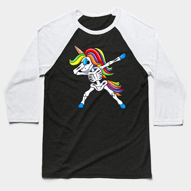 Dabbing Skeleton Unicorn Shirt Kids Girls Halloween Gift Dab Baseball T-Shirt by adrinalanmaji